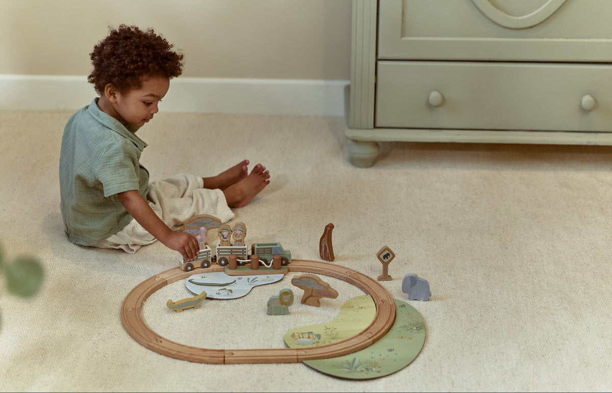 Circuit de train en bois Safari Friends – train en bois enfant