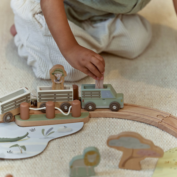 Circuit de train en bois Safari Friends – train en bois enfant