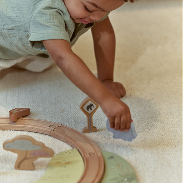 Circuit de train en bois Safari Friends – train en bois enfant