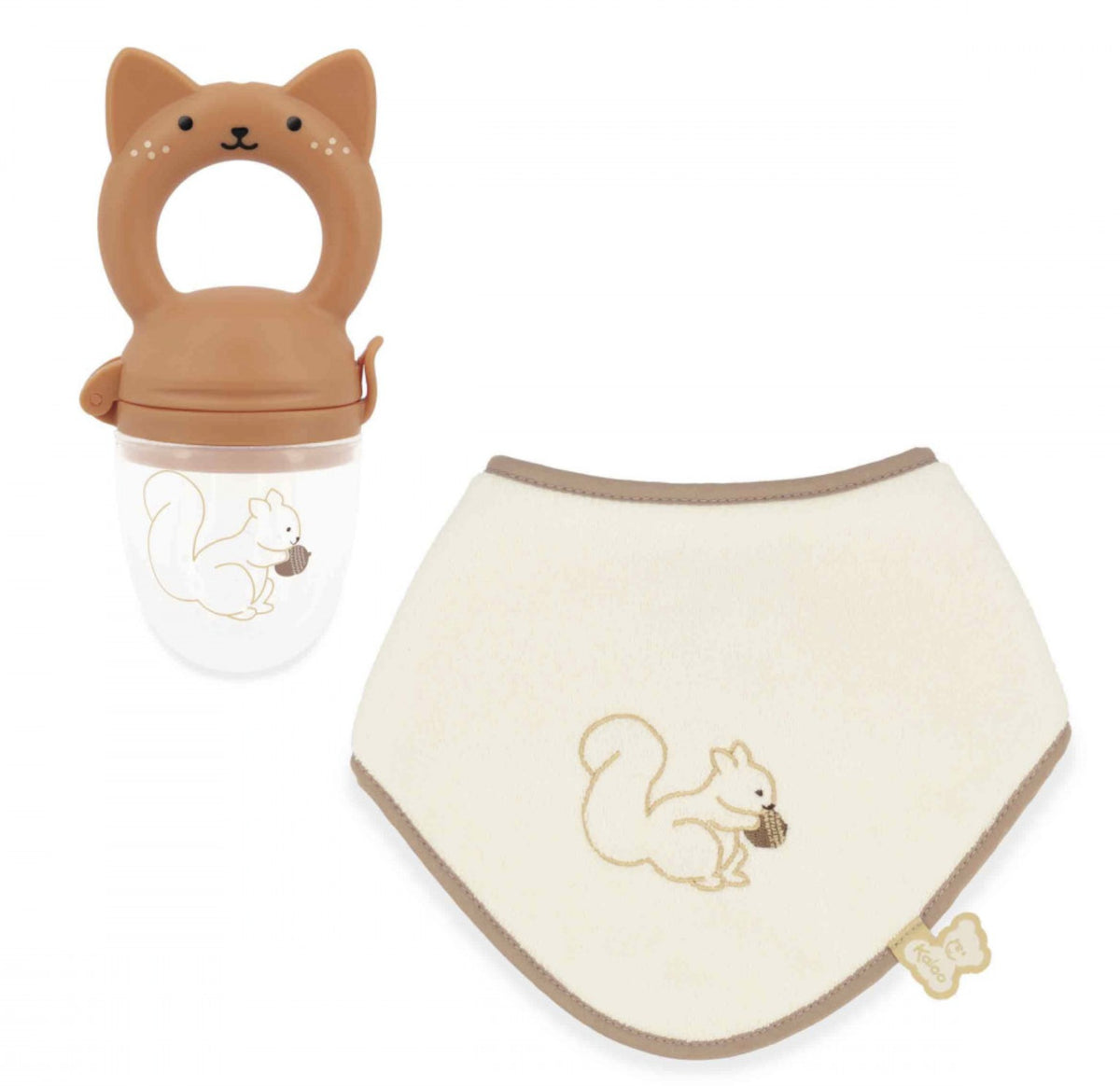 Coffret grignoteuse bébé 6 mois et bavoir assorti. Idéal pour la diversification alimentaire en toute sécurité.