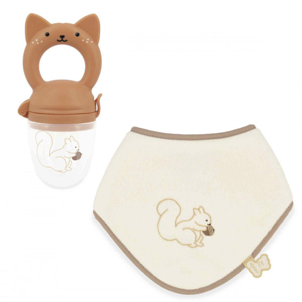 Coffret grignoteuse bébé 6 mois et bavoir assorti. Idéal pour la diversification alimentaire en toute sécurité.