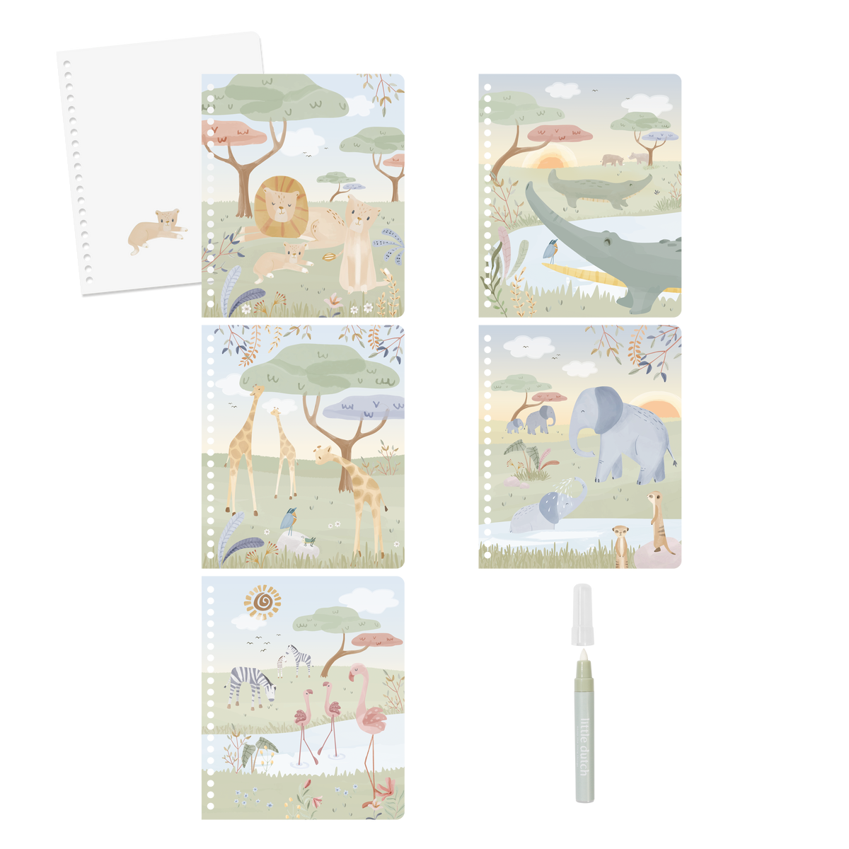 Cahier coloriage à l’eau Rosa Safari Friends. Dessins magiques réutilisables, activité propre et ludique dès 3 ans.