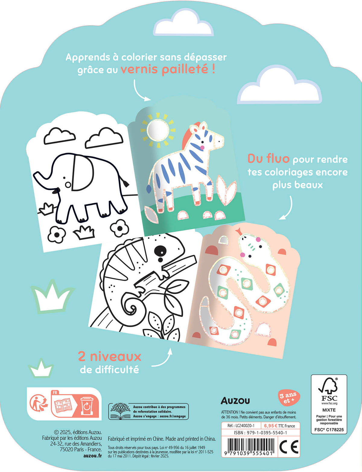 Coloriages fluo – Animaux de la savane – Dès 3 ans AUZOU