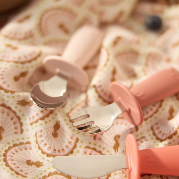 Couverts d'apprentissage en silicone et acier inoxydable - Jollein Blush