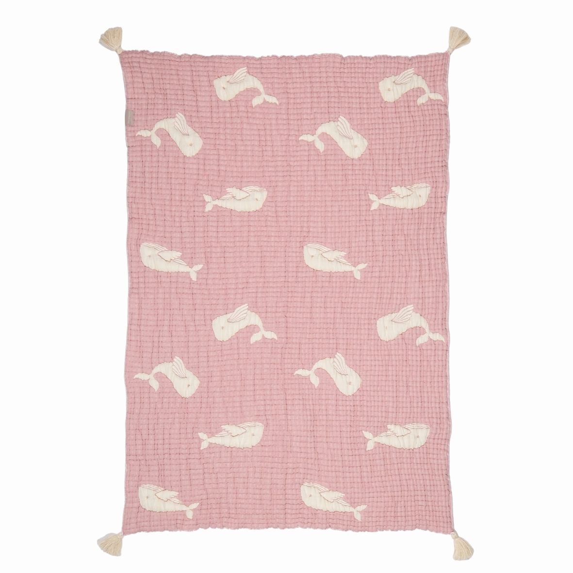 Couverture bébé mousseline matelassée – baleine rose en relief LA MARRAINE