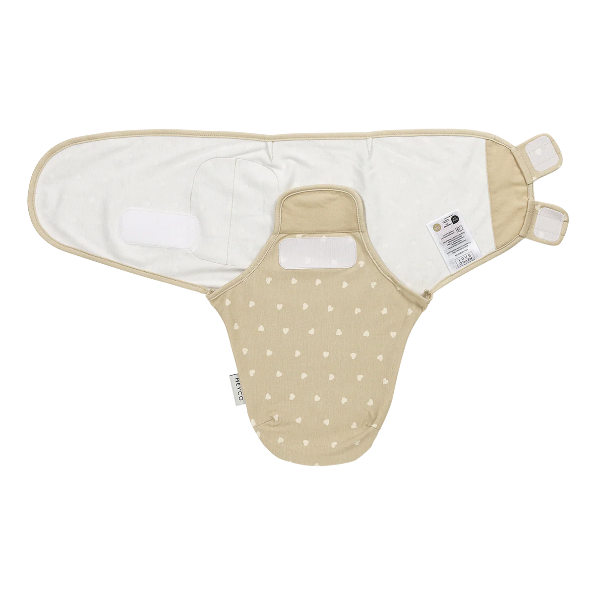 Couverture d’emmaillotage bébé – coton 0-3 mois sable et coeurs beiges MEYCO BABY