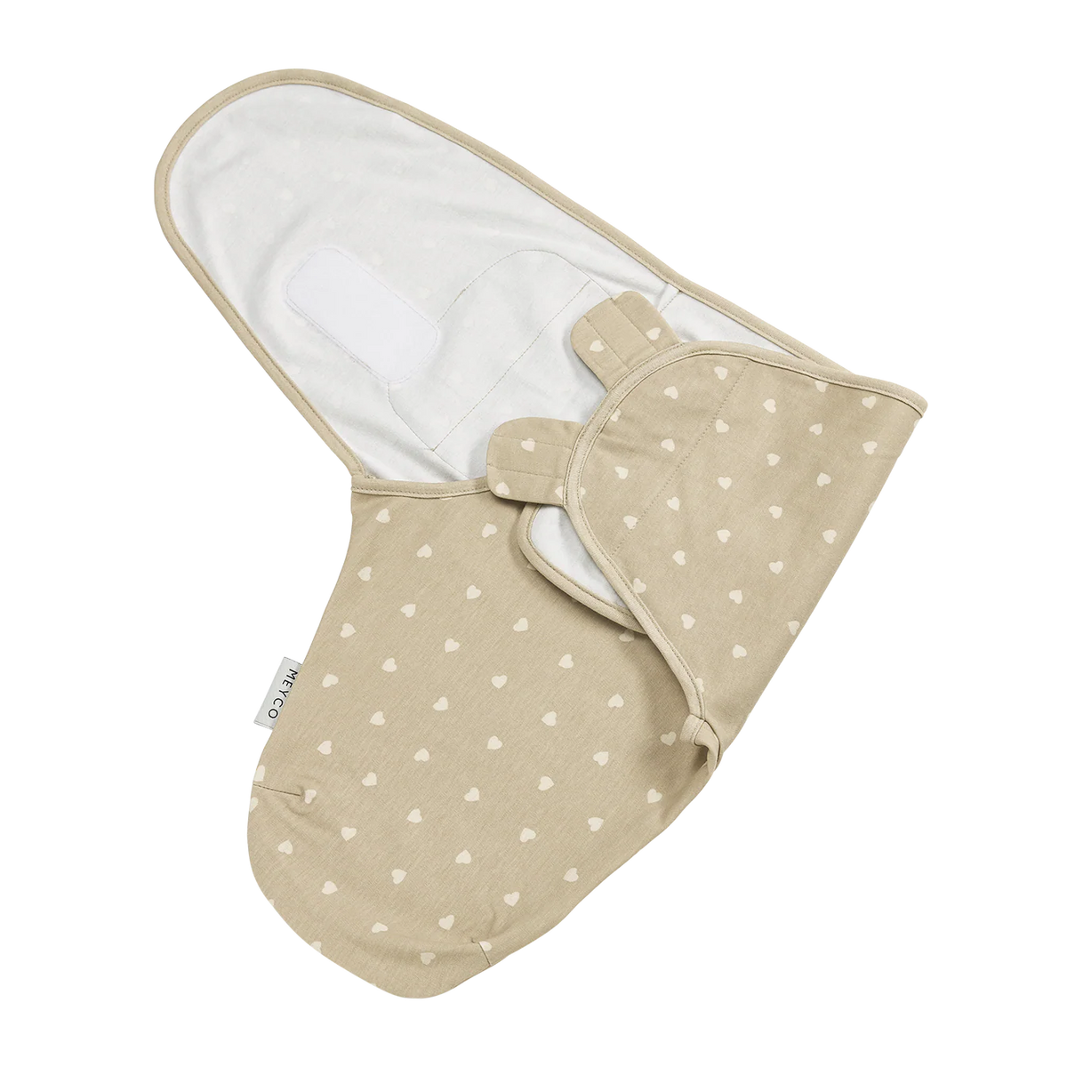 Couverture d’emmaillotage bébé – coton 0-3 mois sable et coeurs beiges MEYCO BABY