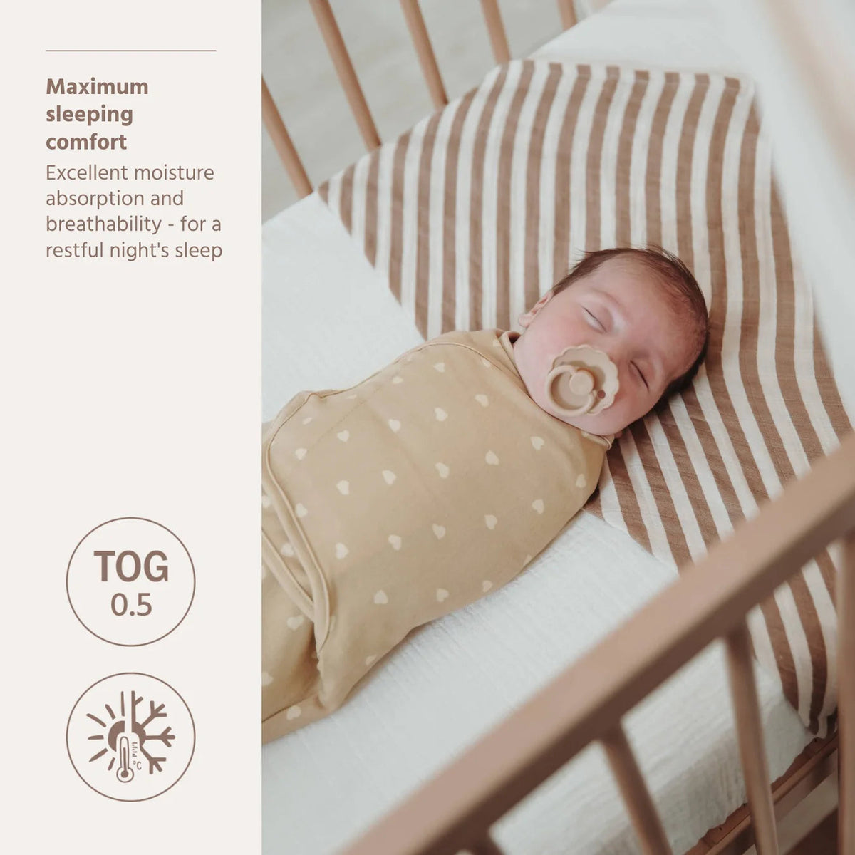 Couverture d’emmaillotage bébé – coton 0-3 mois sable et coeurs beiges MEYCO BABY