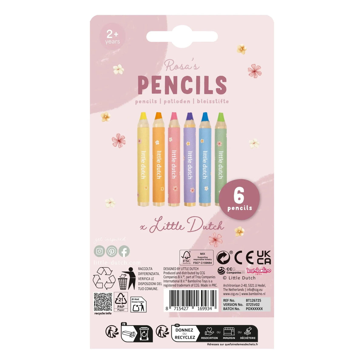 Crayons de couleur en bois - Rosa LITTLE DUTCH