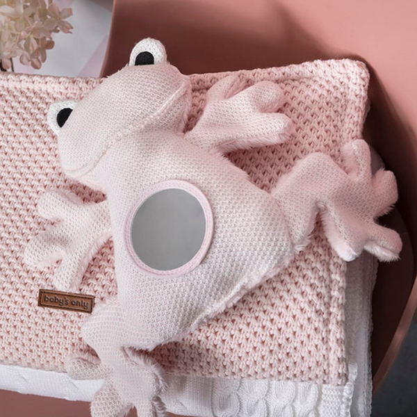 Miroir doudou d'éveil grenouille rose très clair