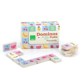 Dominos en bois 2 ans réversibles : fruits et chiffres. Jeu éducatif pour stimuler mémoire et apprentissage.