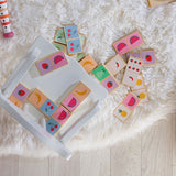 Dominos en bois 2 ans réversibles : fruits et chiffres. Jeu éducatif pour stimuler mémoire et apprentissage.