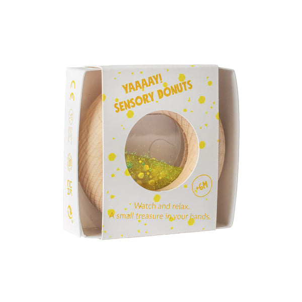Donut jouet d’éveil sensoriel jaune – jouet en bois bébé PETIT BOOM