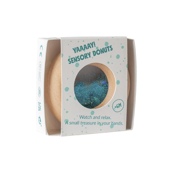 Donut jouet d’éveil sensoriel turquoise – jouet en bois bébé PETIT BOOM