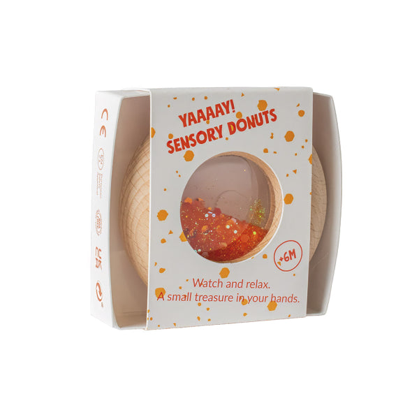 Donut jouet d’éveil sensoriel orange – jouet en bois bébé PETIT BOOM