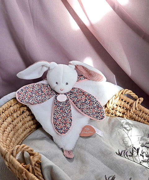 Doudou LAPIN blanc avec pétales - BOH'AIME