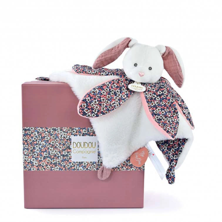 Doudou LAPIN blanc avec pétales - BOH'AIME