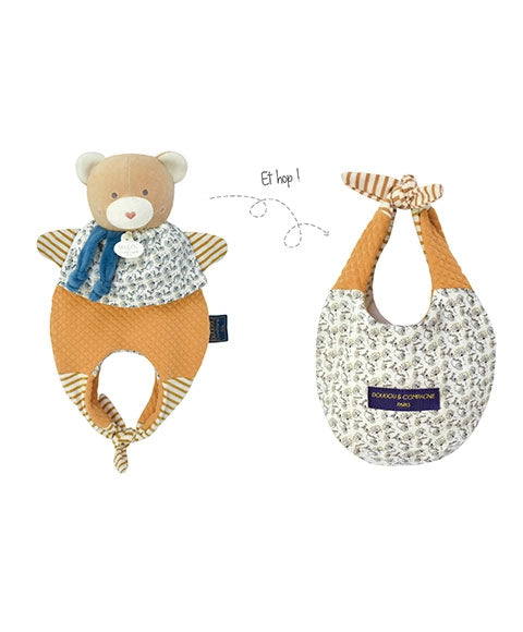 Doudou Ours marionnette - Petit sac - Amusette 3 EN 1