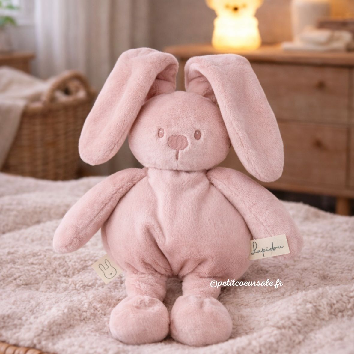 Doudou lapin en peluche 30 cm – Peluche douce bébé rose poudré