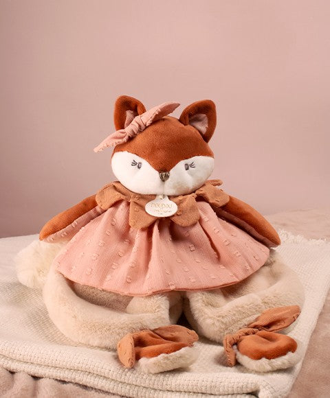 Doudou bébé renard Mina – doudou plat naissance 29 cm
