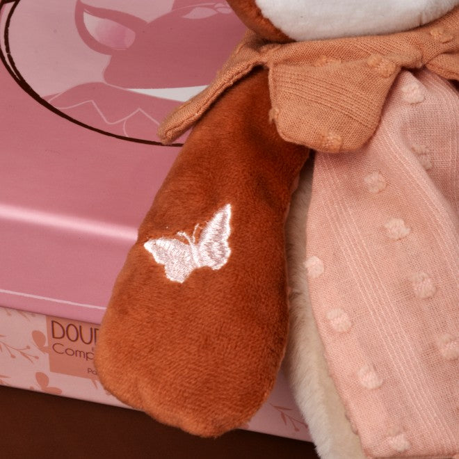 Doudou bébé renard Mina – doudou plat naissance 29 cm