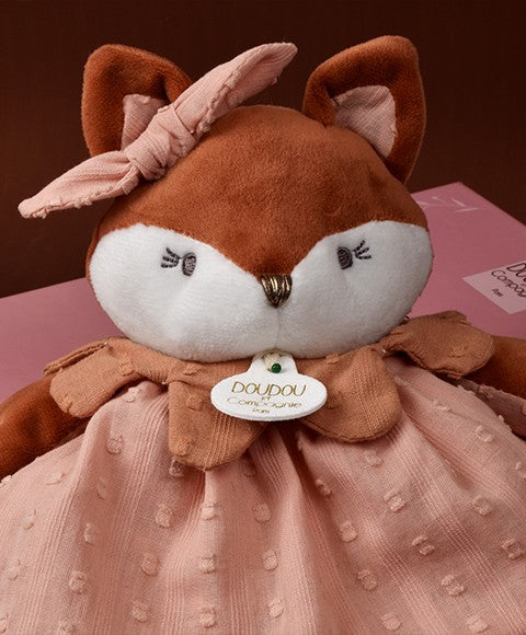 Doudou bébé renard Mina – doudou plat naissance 29 cm