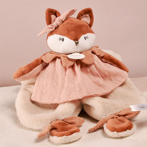 Doudou bébé renard Mina – doudou plat naissance 29 cm