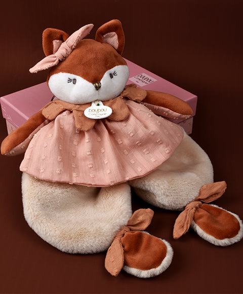 Doudou bébé renard Mina – doudou plat naissance 29 cm