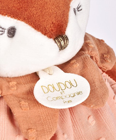 Doudou bébé renard Mina – doudou plat naissance 29 cm