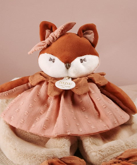 Doudou bébé renard Mina – doudou plat naissance 29 cm