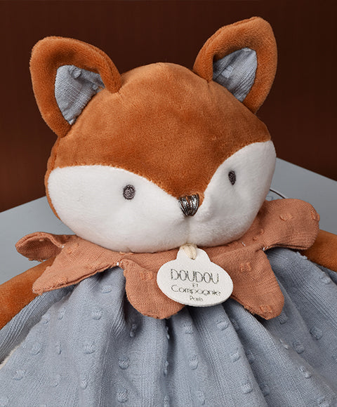 Doudou bébé renard Timo – doudou plat naissance 29 cm