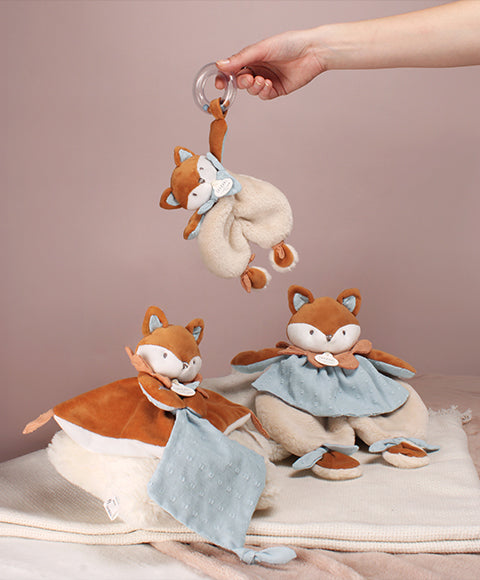 Doudou bébé renard Timo – doudou plat naissance 29 cm
