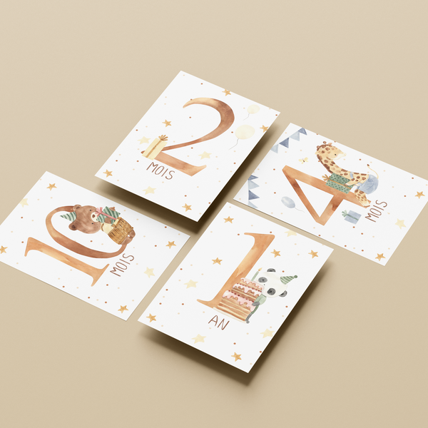Cartes étapes mes 12 premiers mois étoilés Petit coeur salé