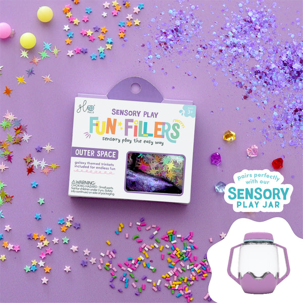 Fun Fillers Espace : accessoires sensoriels à thème pour bacs sensoriels et Sensory Play Jar®. Dès 3 ans pour éveil et créativité.