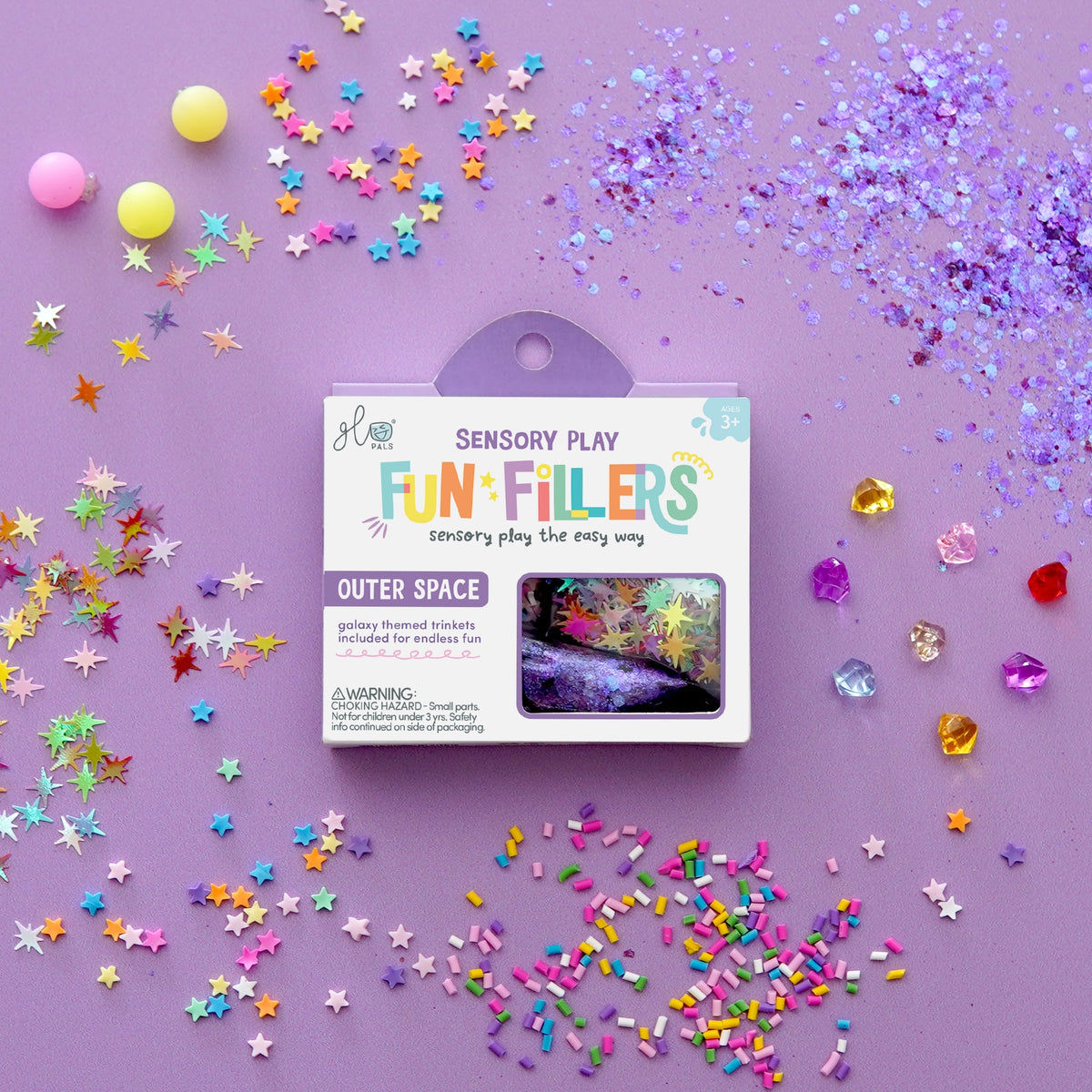 Fun Fillers Espace : accessoires sensoriels à thème pour bacs sensoriels et Sensory Play Jar®. Dès 3 ans pour éveil et créativité.