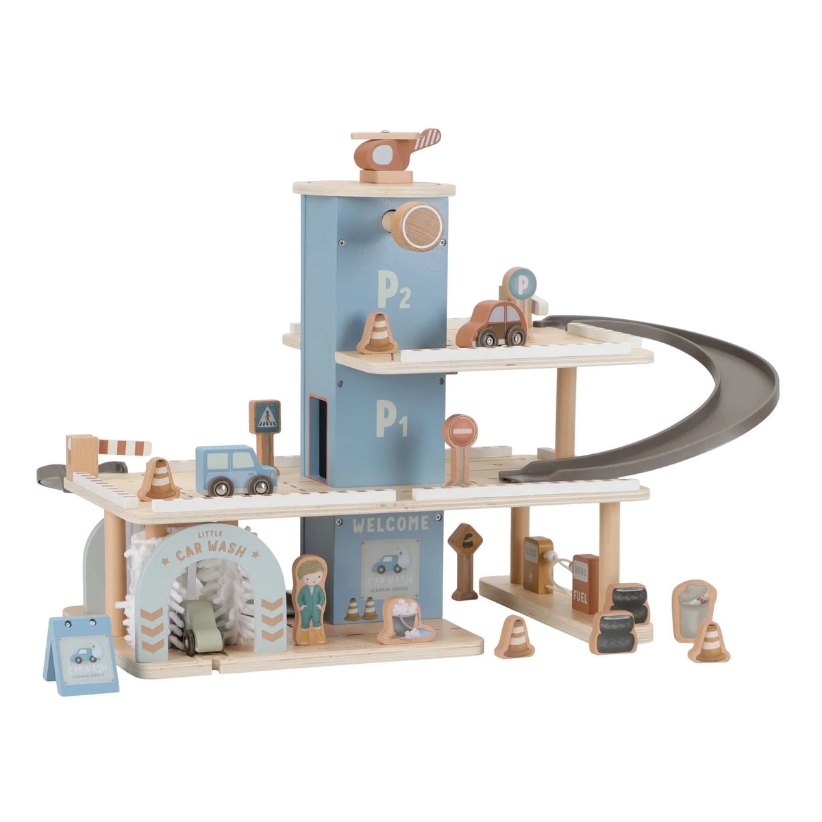 Garage en bois FSC – Parking à étages avec voitures et hélicoptère 🚗🚁 LITTLE DUTCH