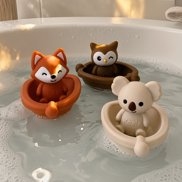 Jouets de bain bébé silicone – 3 bateaux et animaux à assembler GMLB