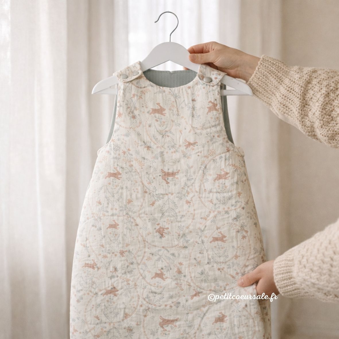 Gigoteuse bébé ouatinée TOG 3.3 motif Jardin Enchanté portée main