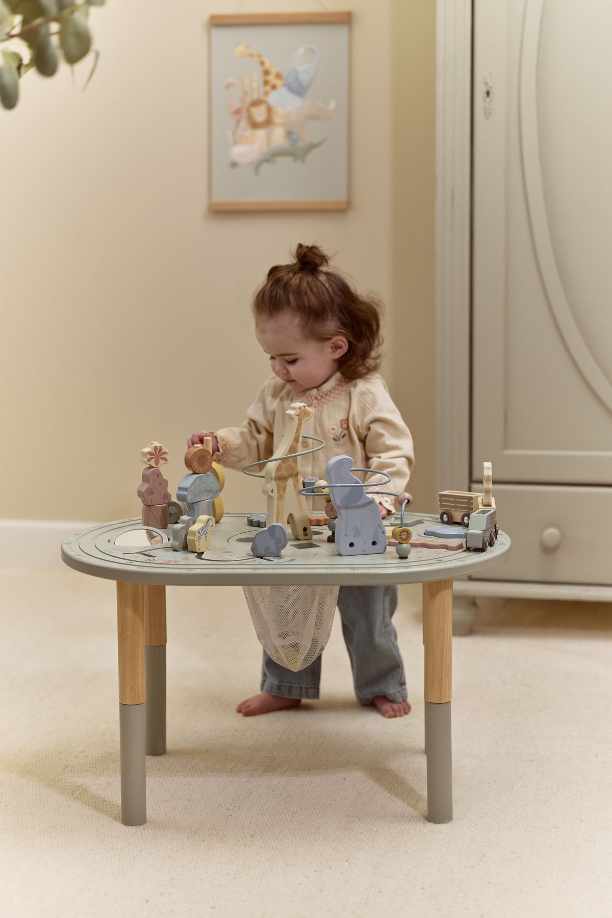 Grande table d’activités en bois Safari Friends – table d’éveil évolutive