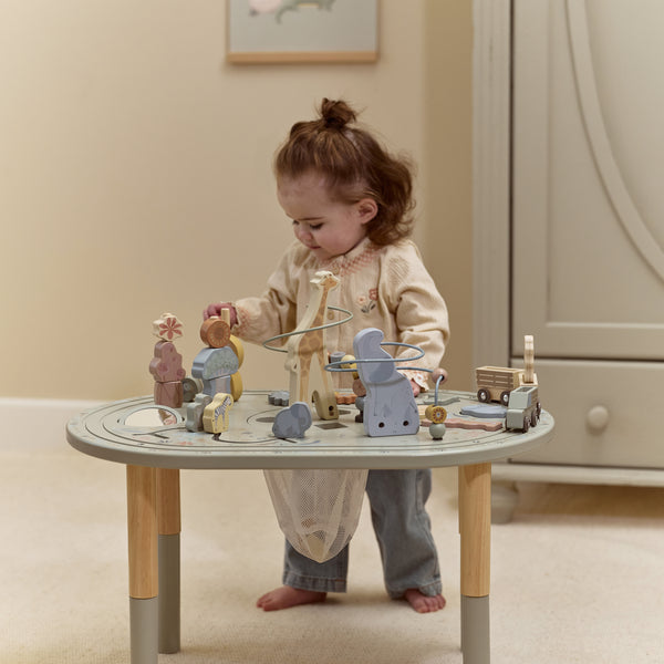 Grande table d’activités en bois Safari Friends – table d’éveil évolutive
