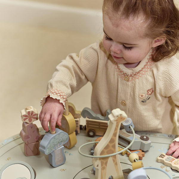 Grande table d’activités en bois Safari Friends – table d’éveil évolutive