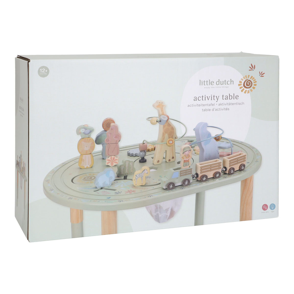 Grande table d’activités en bois Safari Friends – table d’éveil évolutive