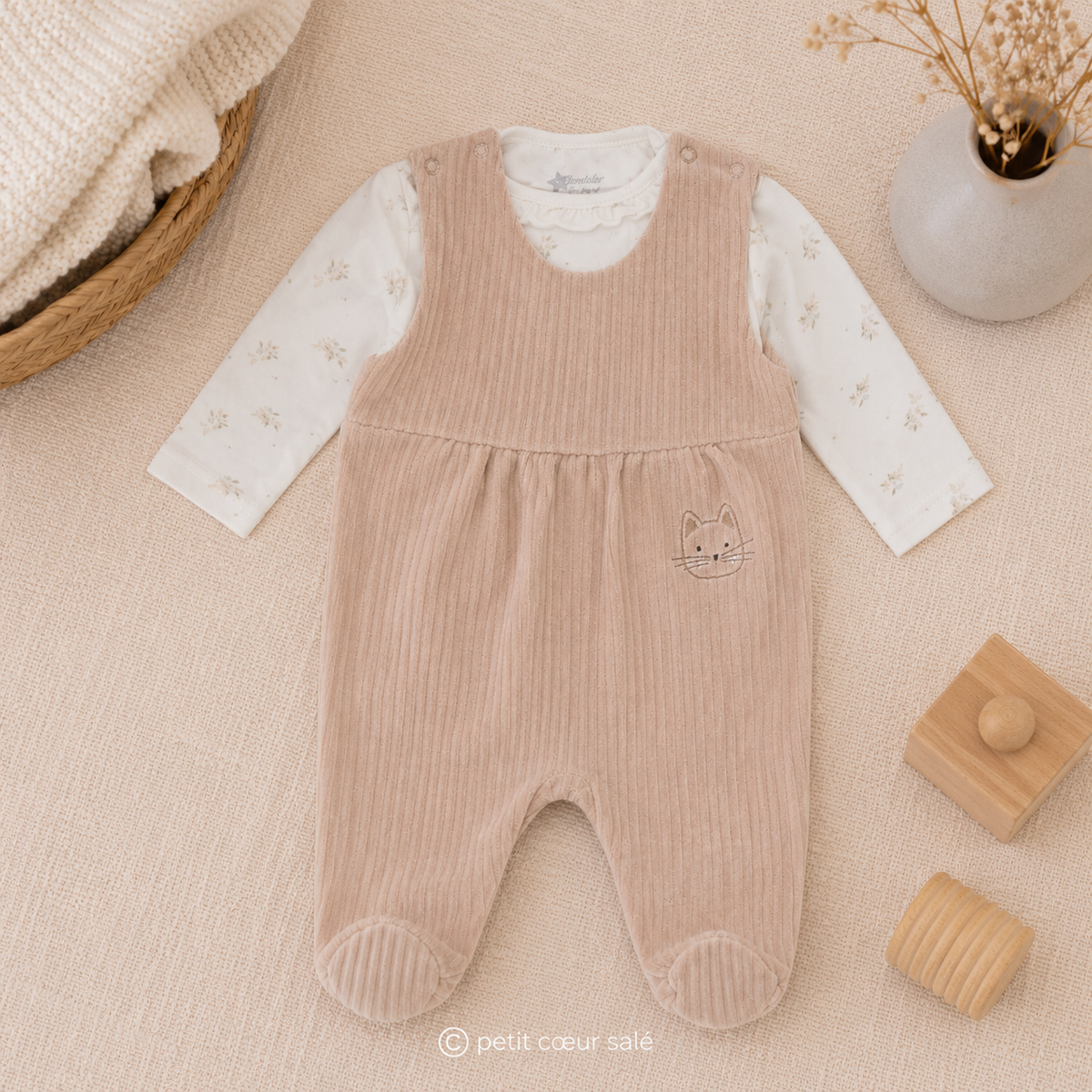 Ensemble grenouillère bébé velours côtelé Chat Lilly STERNTALER