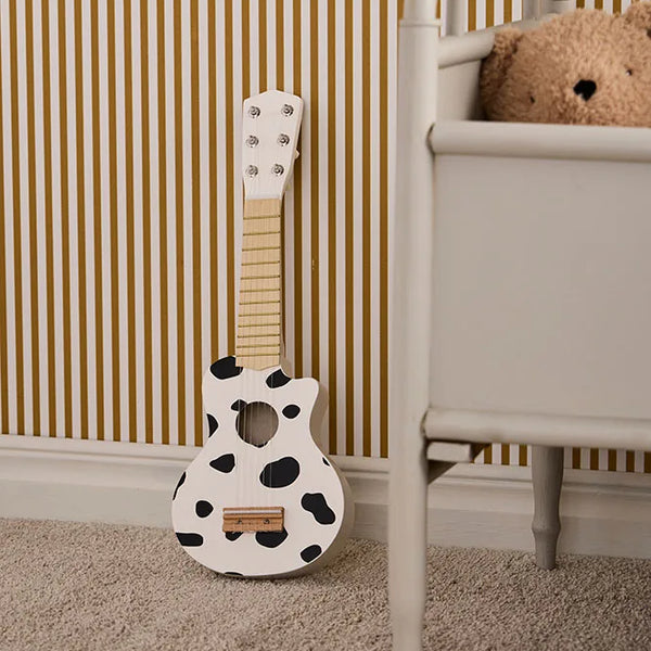 Guitare enfant en bois noir et blanc – jouet musical dès 3 ans