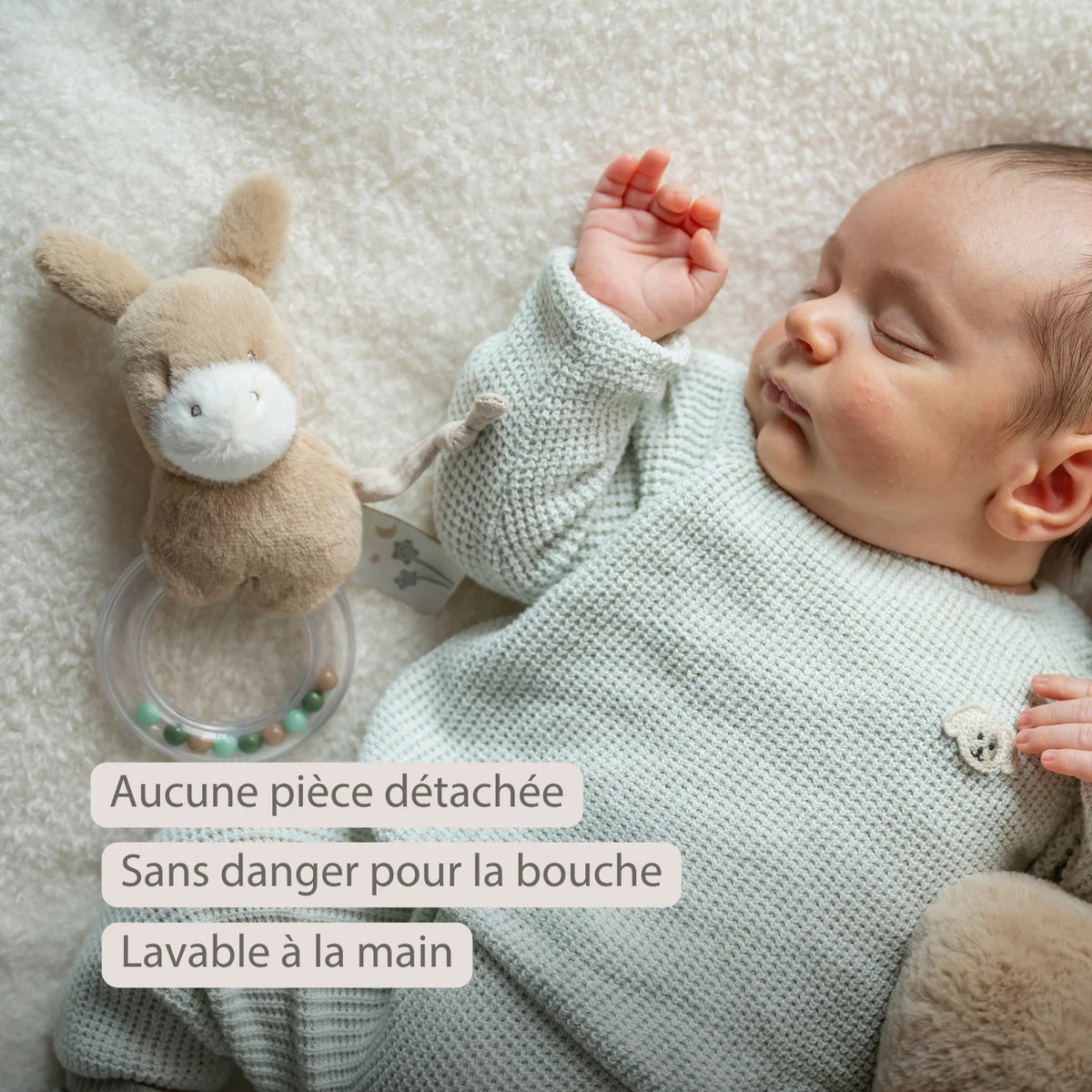 Hochet anneau LouLou Âne – 15 cm – Caramel clair nattou NATTOU