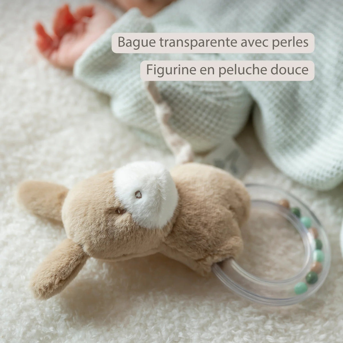 Hochet anneau LouLou Âne – 15 cm – Caramel clair nattou NATTOU