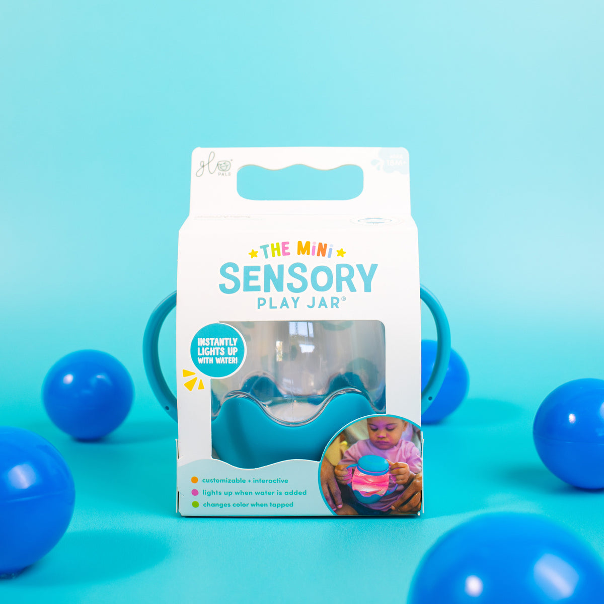 Jarre jouet sensoriel lumineux enfant – bocal apaisant dès 18 mois Bleue GLO PALS