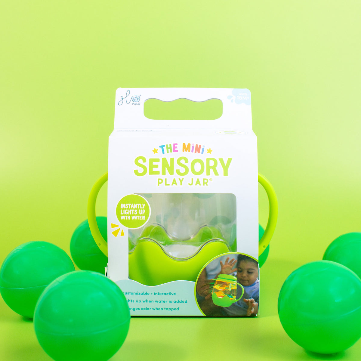 Jarre jouet sensoriel lumineux enfant – bocal apaisant dès 18 mois verte GLO PALS