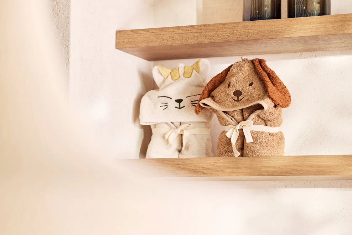 Cape de bain bébé éponge 75x75cm – Charlie avec capuche et petites oreilles JOLLEIN