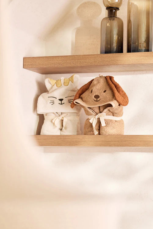 Cape de bain bébé éponge 75x75cm – Charlie avec capuche et petites oreilles JOLLEIN